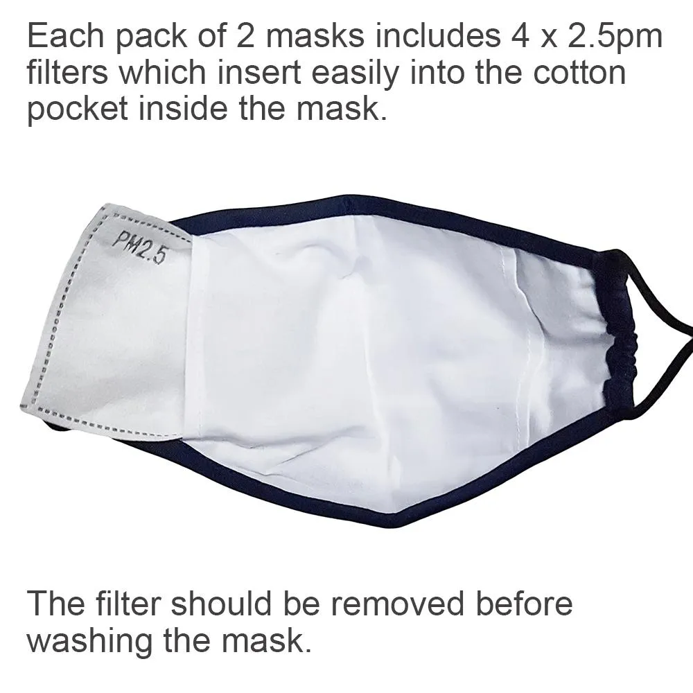 3 Layer Cotton Face Masks. 2 Pack. With 4 Filters