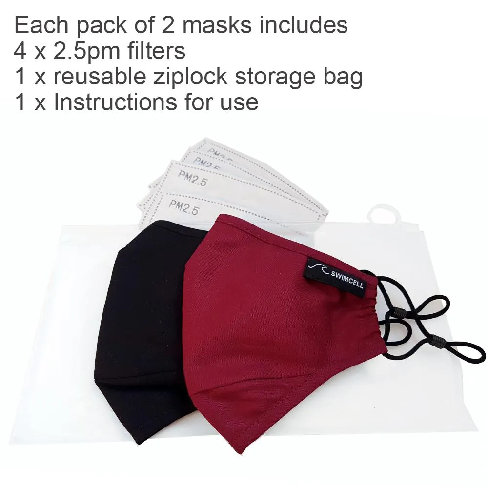 3 Layer Cotton Face Masks. 2 Pack. With 4 Filters