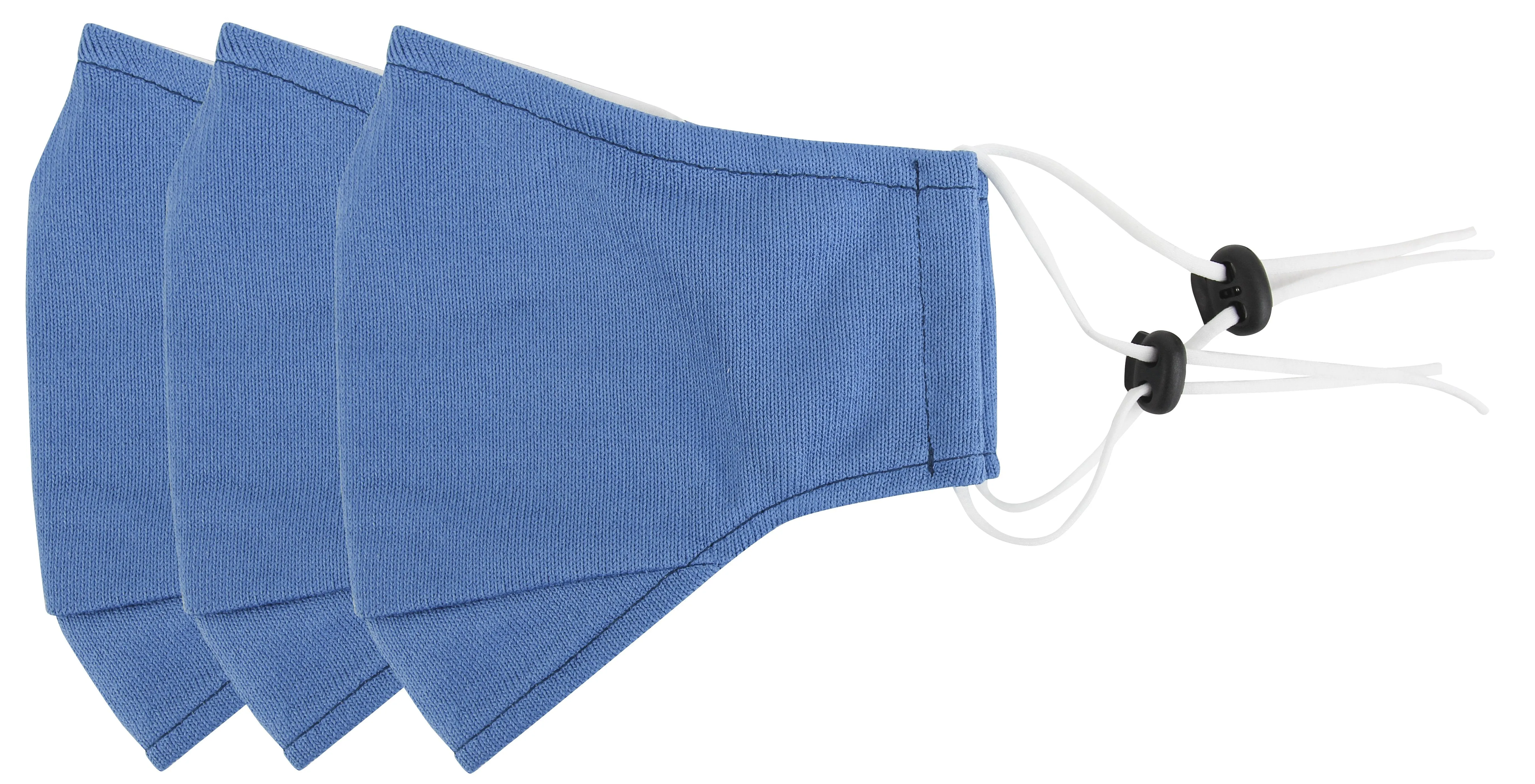 3 Ply Reusable Face Mask, Cerulean Blue, Large, 3 Pack