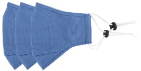 3 Ply Reusable Face Mask, Cerulean Blue, Large, 3 Pack