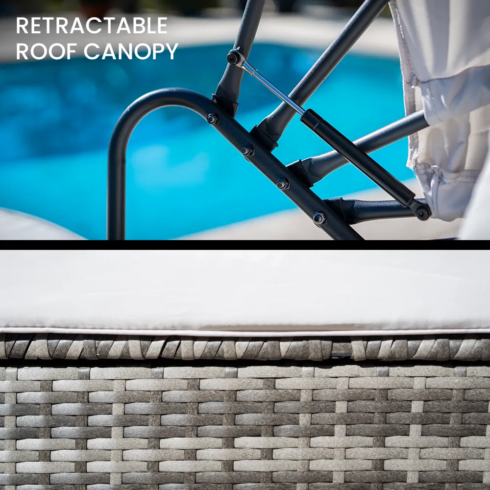 3PC Outdoor Daybed Patio Furniture | LONDON RATTAN Grey Wicker