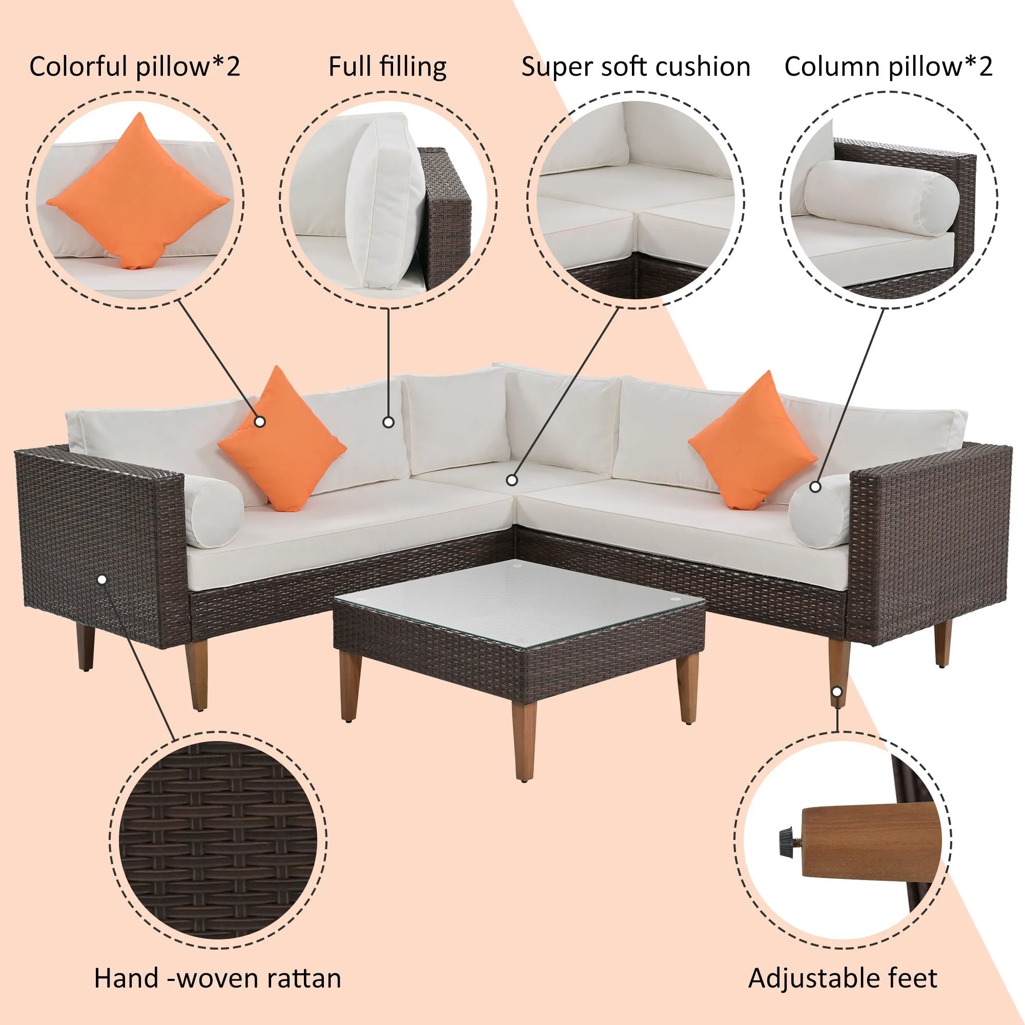 4 Pieces Outdoor Wicker L-Shape Sofa Set by Couch.com