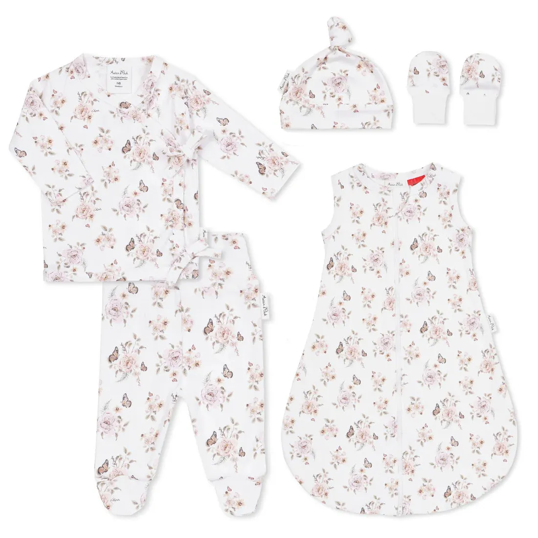 5 Piece Newborn Gift Set - Butterfly Garden