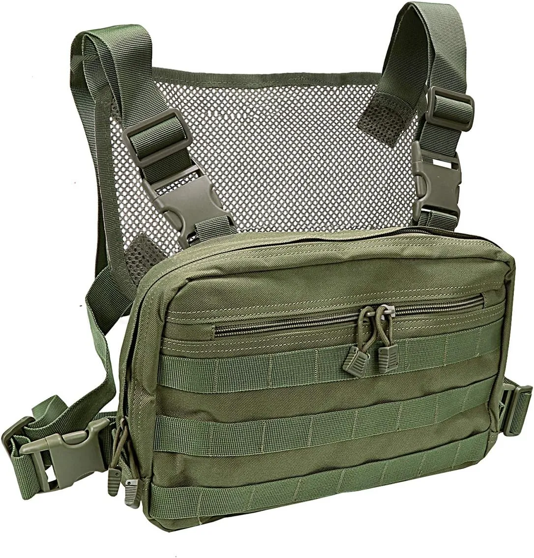 abcGoodefg Tactical Chest Rig Molle Radio Chest Harness Holder Holster Vest Front Chest Pouch Outdoor Chest Bag Chest Pack (ARMY GREEN)
