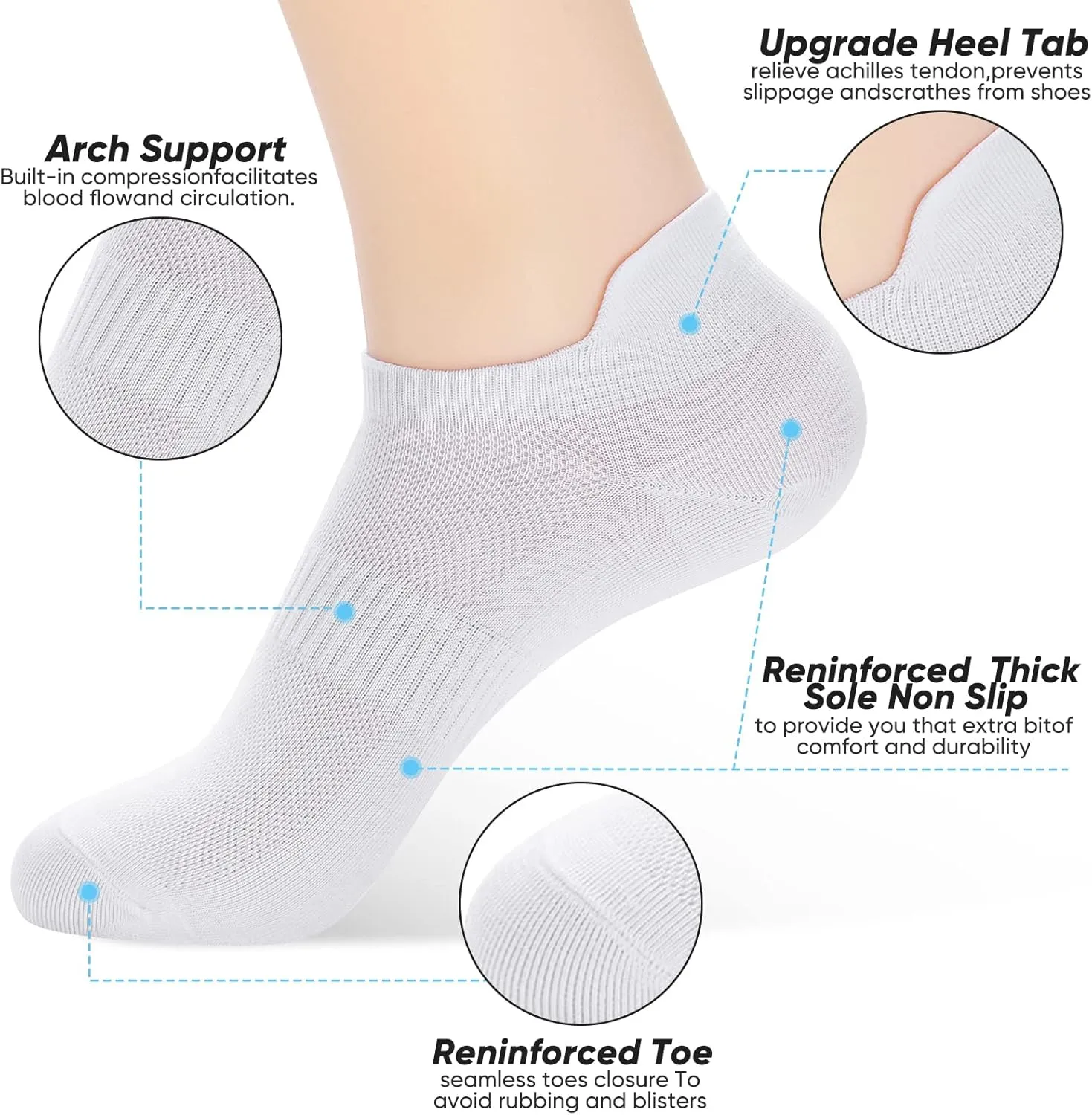 ATBITER Ankle Socks Womens and Men Thin Athletic Running Low Cut No Show Socks With Heel Tab 6-10 Pairs