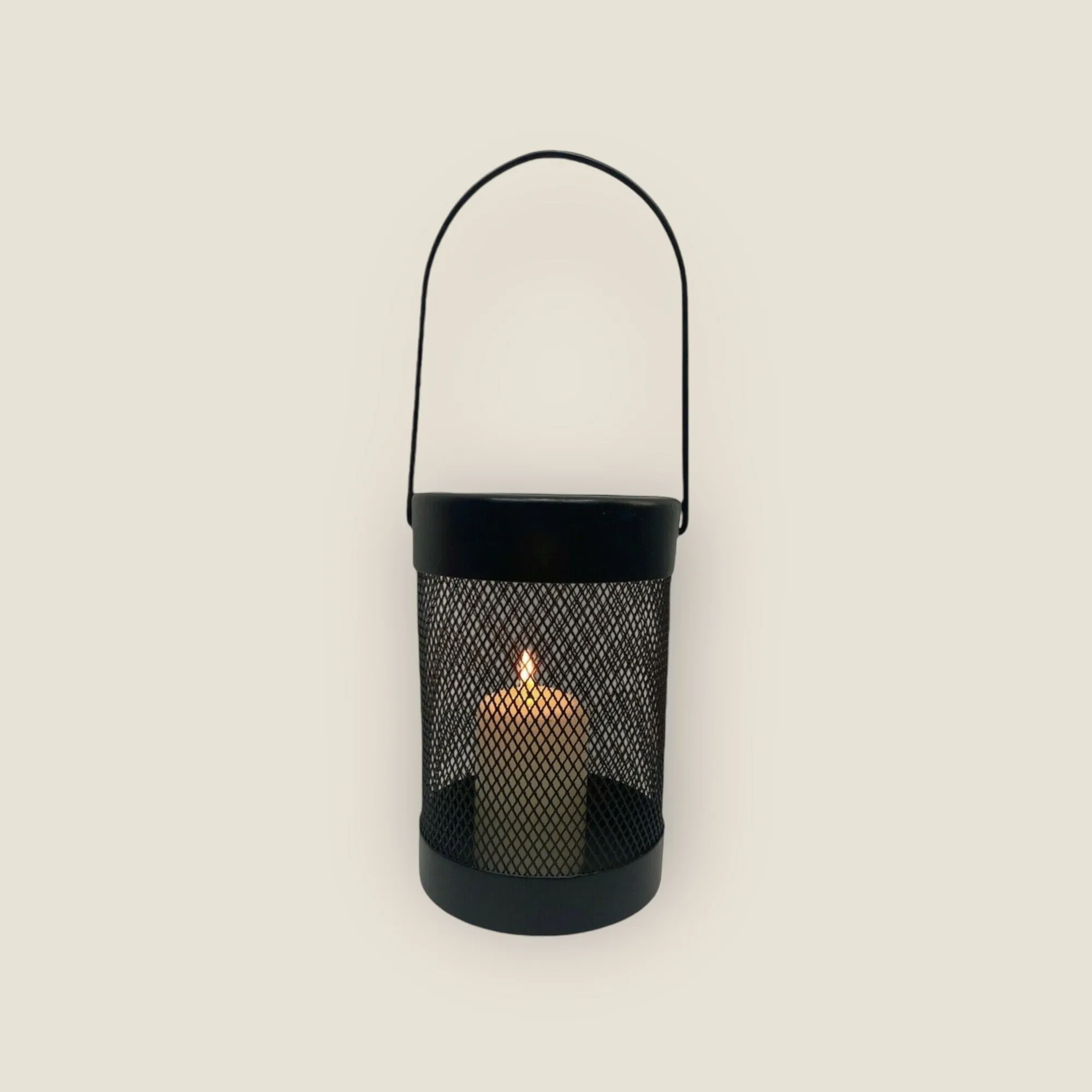Black Mesh Lantern Metal Wired Pillar LED Candle Hanging Lantern Indoor outdoor