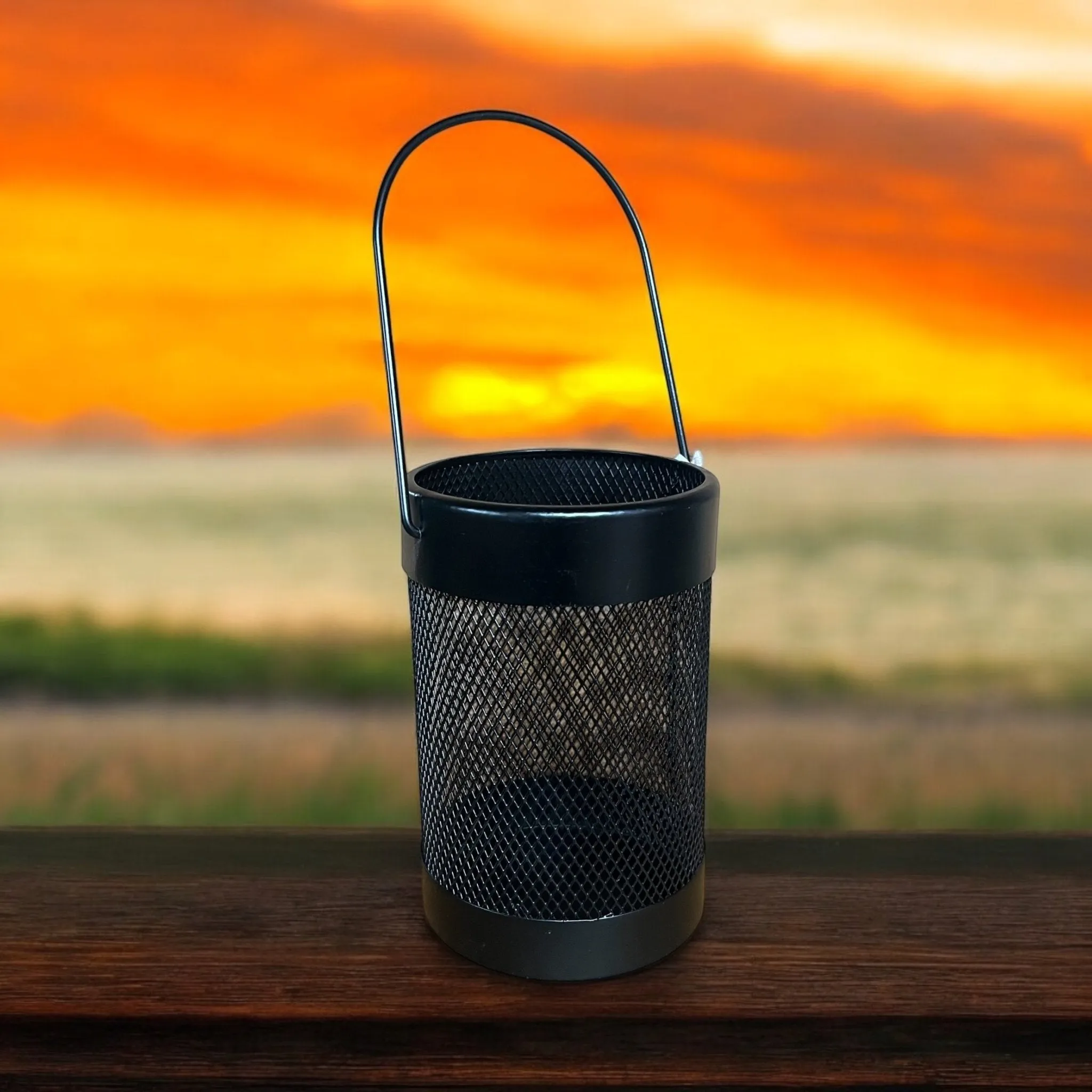 Black Mesh Lantern Metal Wired Pillar LED Candle Hanging Lantern Indoor outdoor