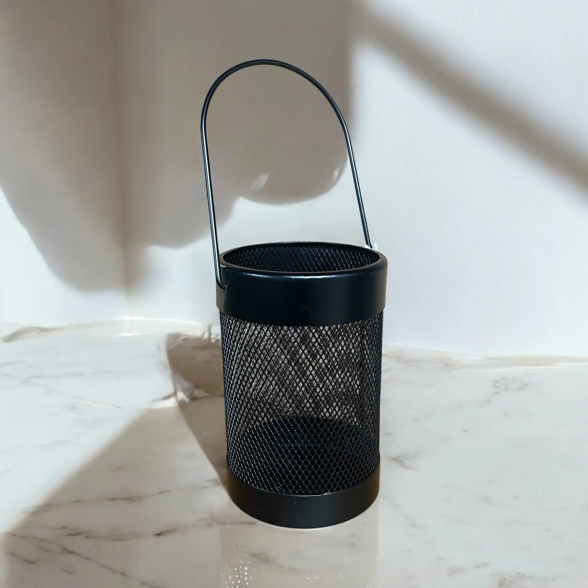 Black Mesh Lantern Metal Wired Pillar LED Candle Hanging Lantern Indoor outdoor