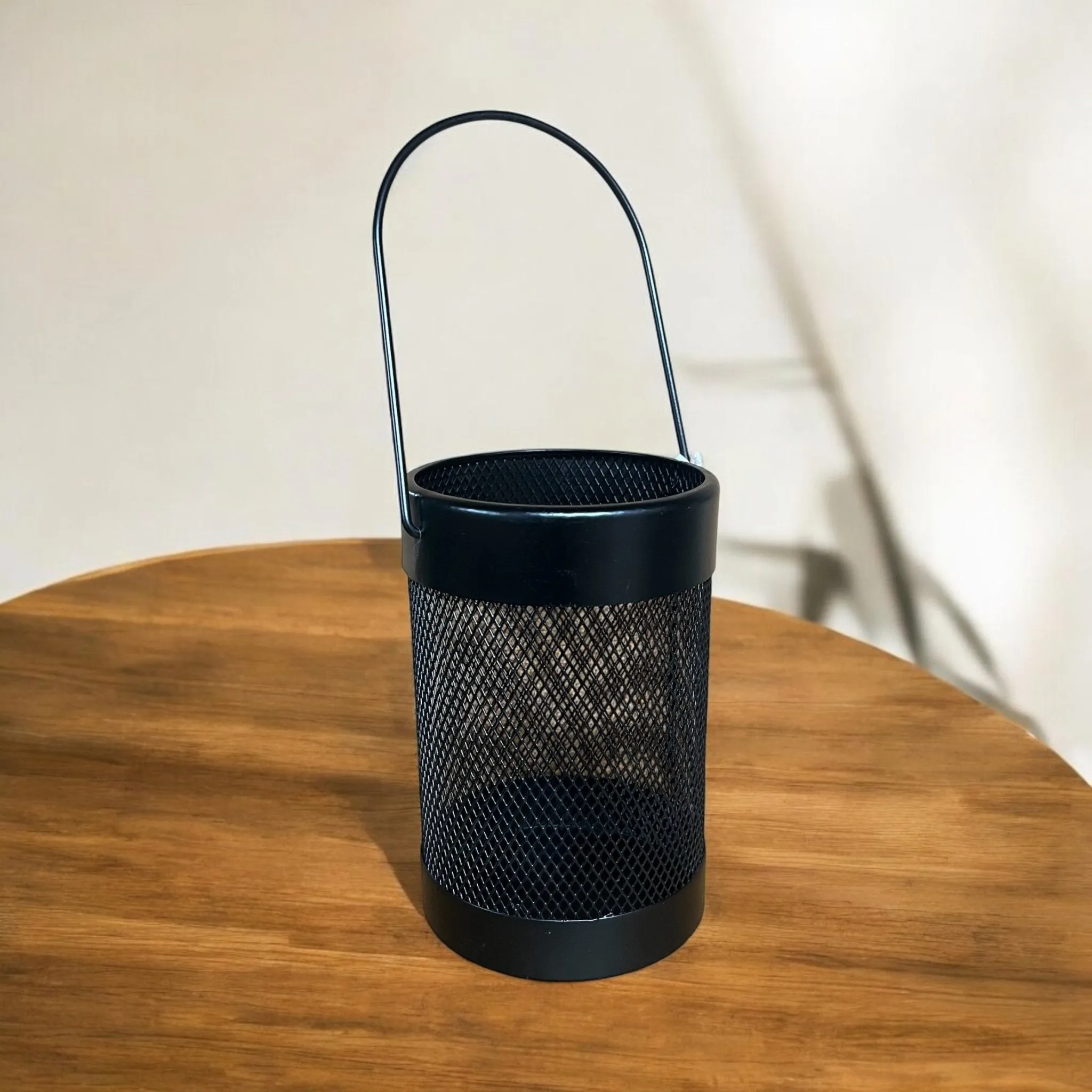 Black Mesh Lantern Metal Wired Pillar LED Candle Hanging Lantern Indoor outdoor