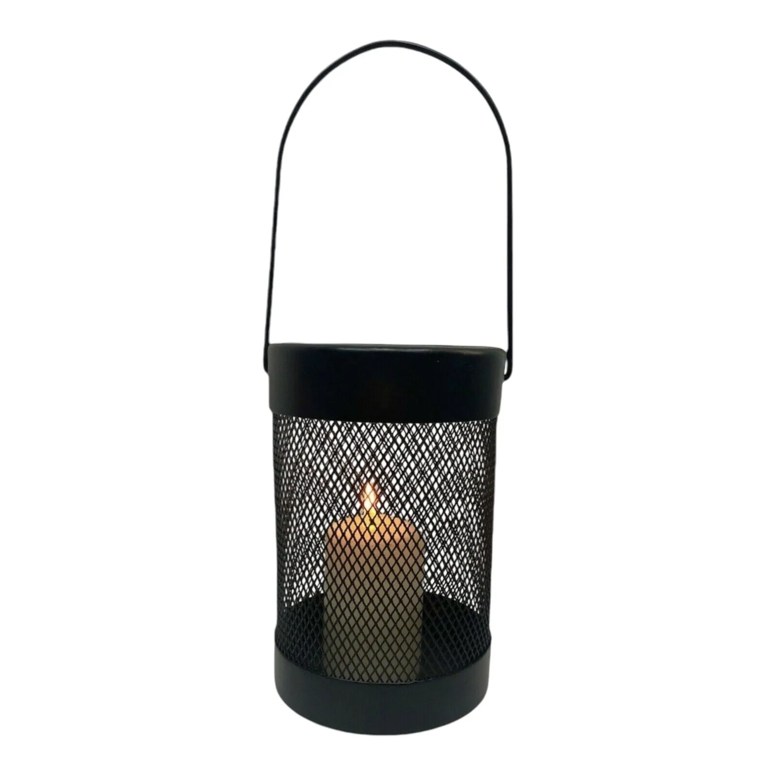 Black Mesh Lantern Metal Wired Pillar LED Candle Hanging Lantern Indoor outdoor
