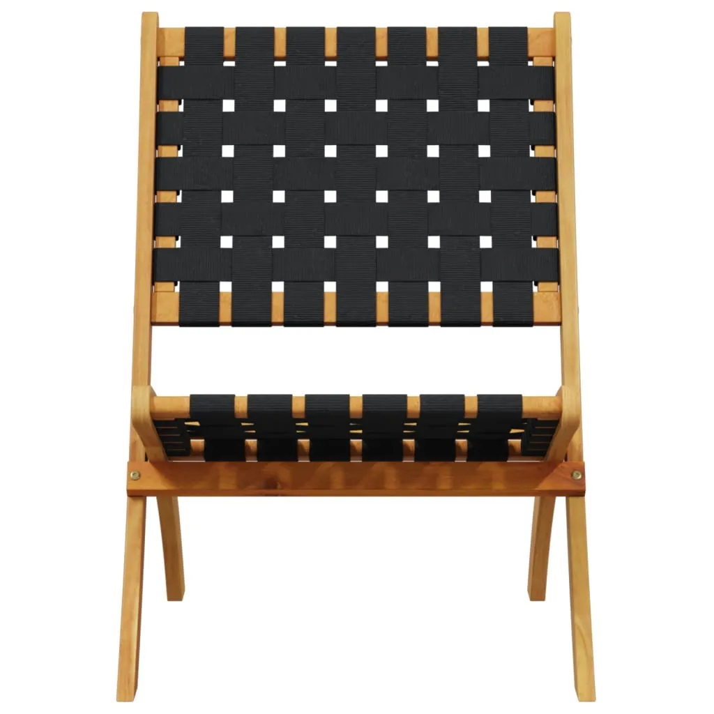 Folding Patio Chairs 2 pcs Black Solid Wood Acacia and Fabric