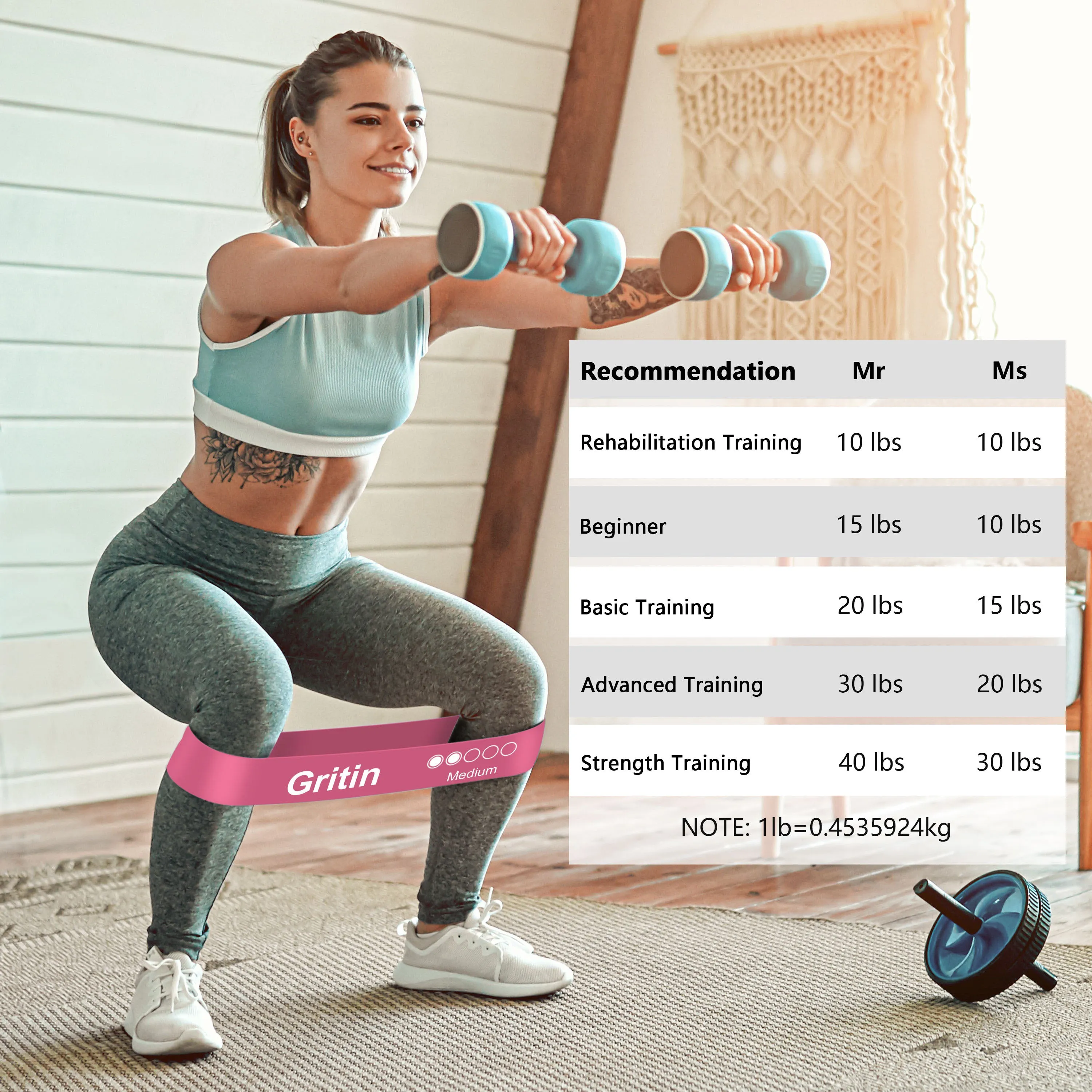 Gritin Resistance Bands, Exercise Bands Loop Bands, Pink - Purple