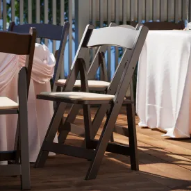 HERCULES Series Chocolate Wood Folding Chair with Vinyl Padded Seat
