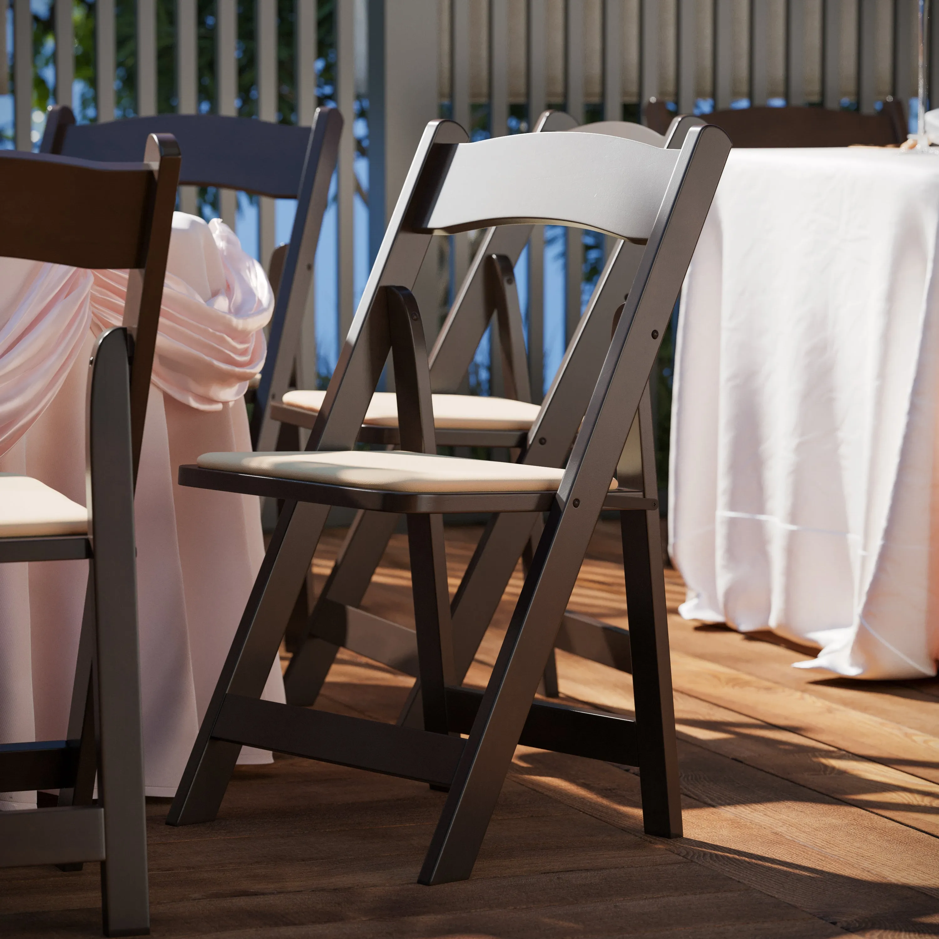 HERCULES Series Chocolate Wood Folding Chair with Vinyl Padded Seat