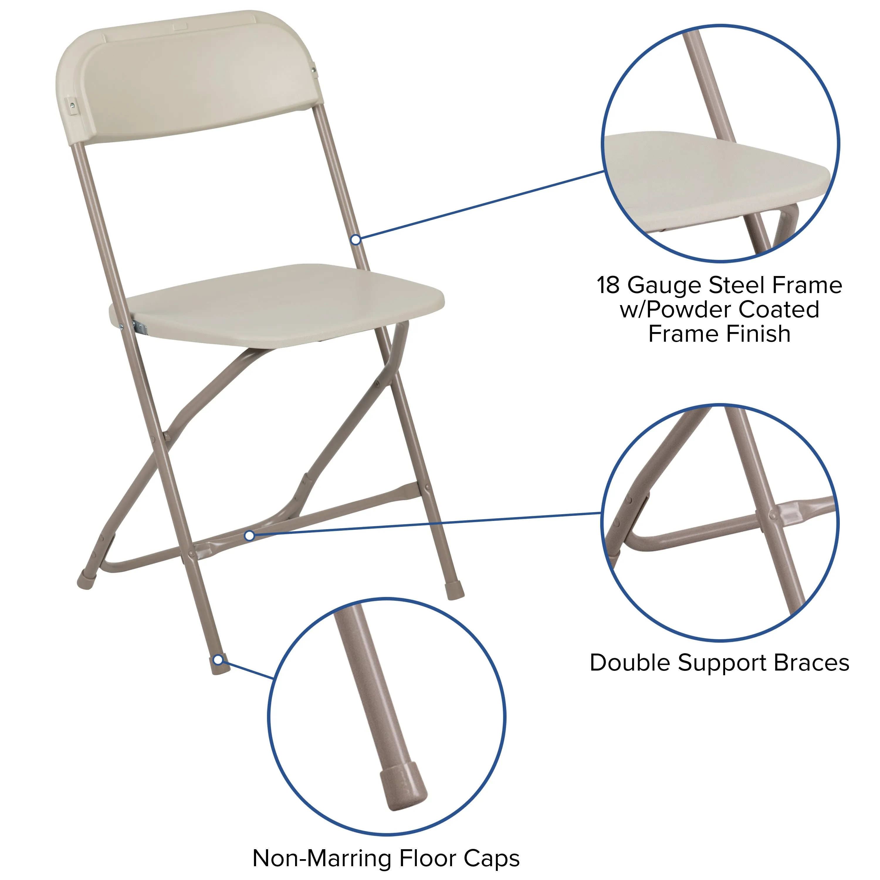 Hercules Series Plastic Folding Chair Beige - 2 Pack 650LB Weight Capacity Comfortable Event Chair-Lightweight Folding Chair