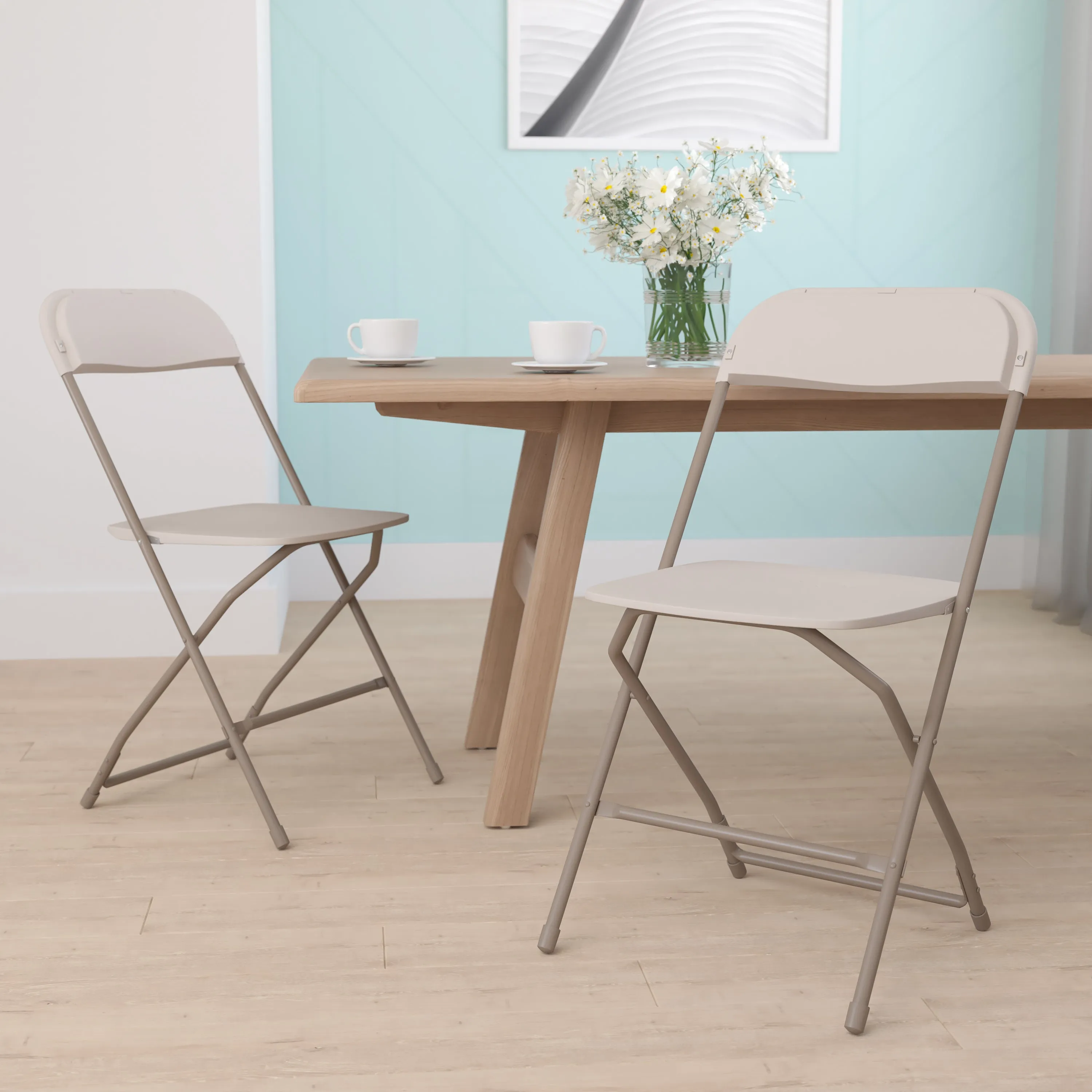 Hercules Series Plastic Folding Chair Beige - 2 Pack 650LB Weight Capacity Comfortable Event Chair-Lightweight Folding Chair