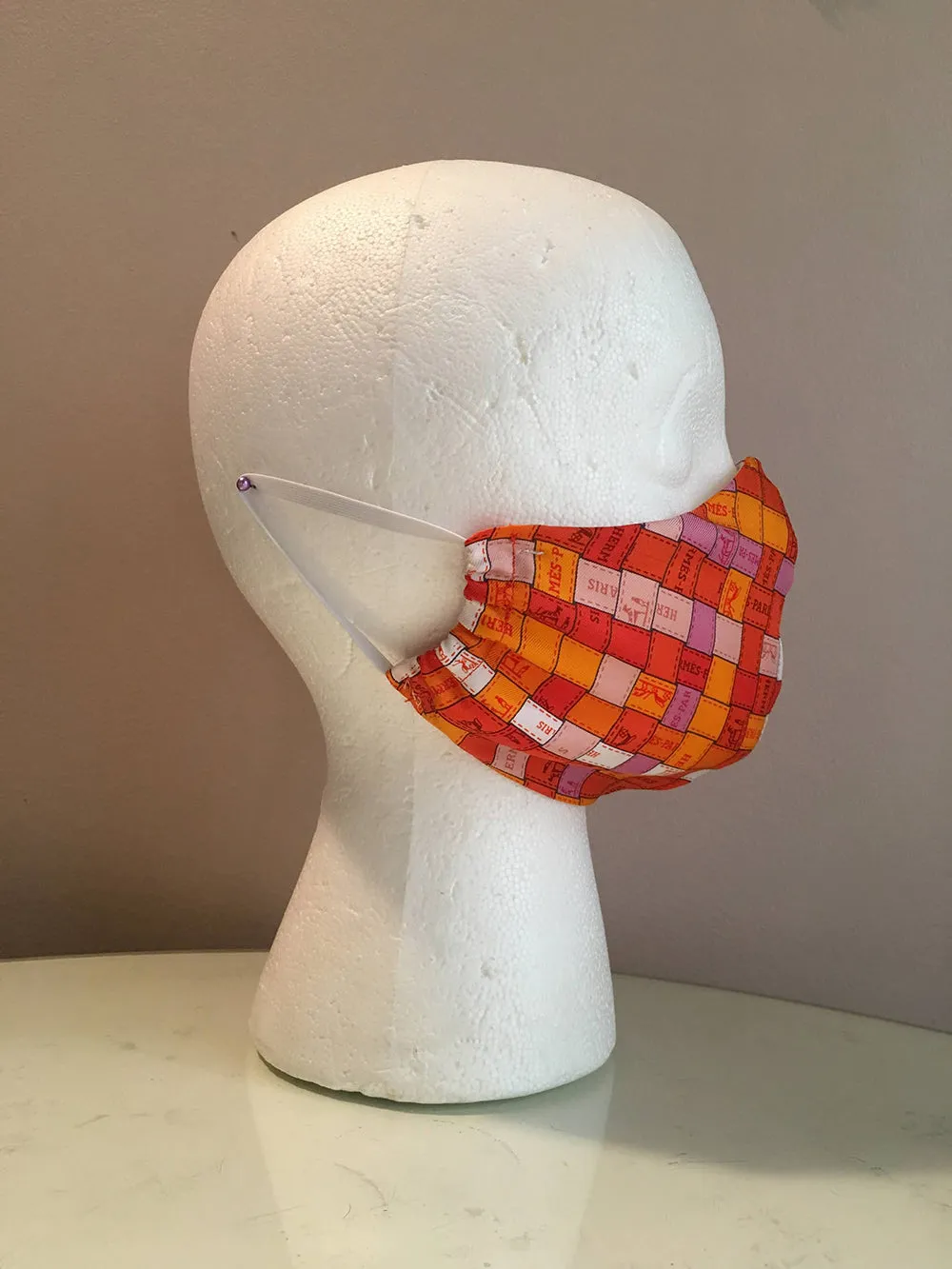 Hermes Vintage Handmade Bolduc Au Carre Silk Scarf Face Mask