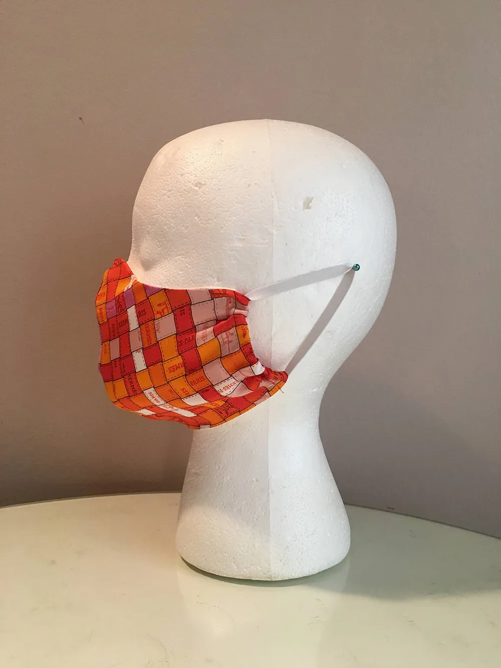 Hermes Vintage Handmade Bolduc Au Carre Silk Scarf Face Mask
