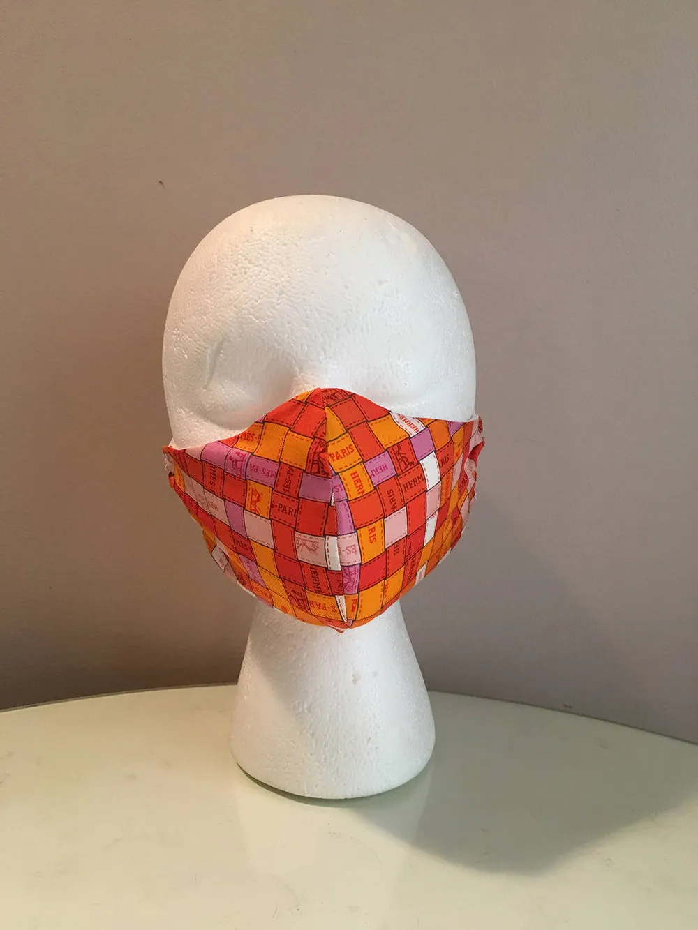 Hermes Vintage Handmade Bolduc Au Carre Silk Scarf Face Mask