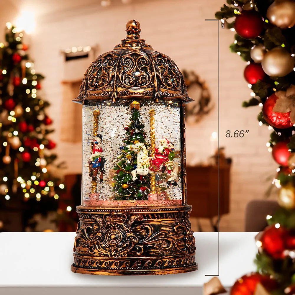 Kurt Adler 8.66-Inch Battery Operated Lighted LED Santa and Carousel Water Lantern