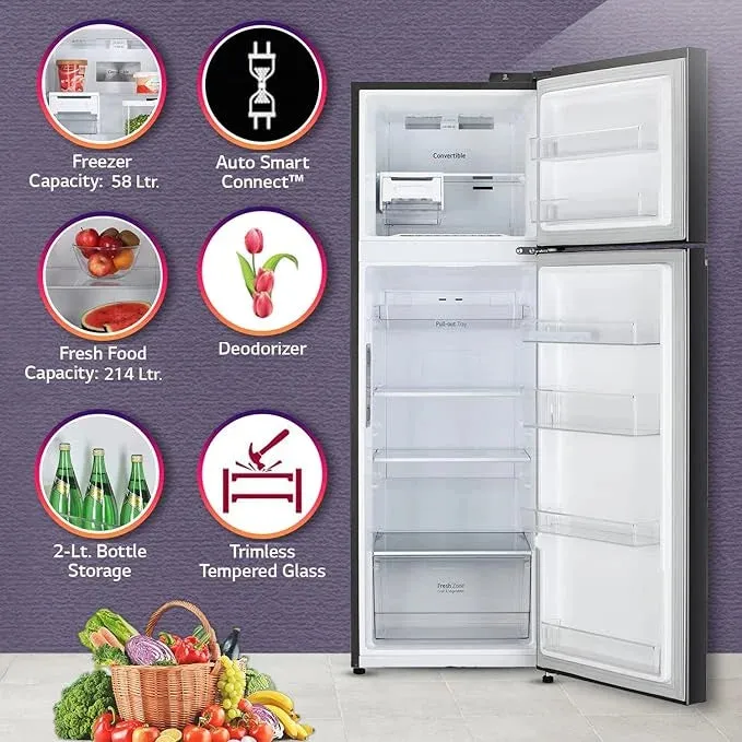 LG GL-T312TESX 272L 3 Star Frost Free Double Door Convertible Refrigerator | Smart Inverter Compressor | Door Cooling  | Ebony Sheen