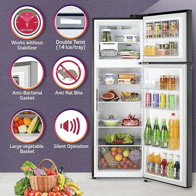 LG GL-T312TESX 272L 3 Star Frost Free Double Door Convertible Refrigerator | Smart Inverter Compressor | Door Cooling  | Ebony Sheen