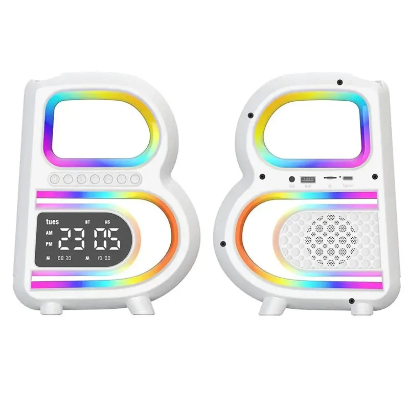 New B-Shaped Blutooth Speaker Multifunctional Smart Music Rhythm Lighting Phone Wireless Charger TF Card AUX Input Standard Mode