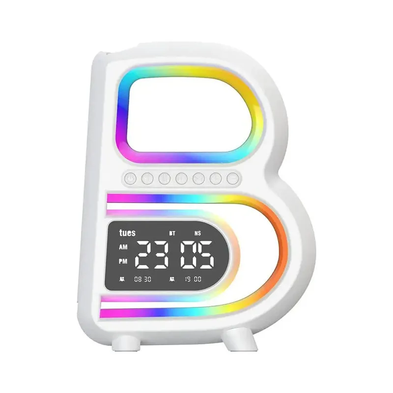New B-Shaped Blutooth Speaker Multifunctional Smart Music Rhythm Lighting Phone Wireless Charger TF Card AUX Input Standard Mode