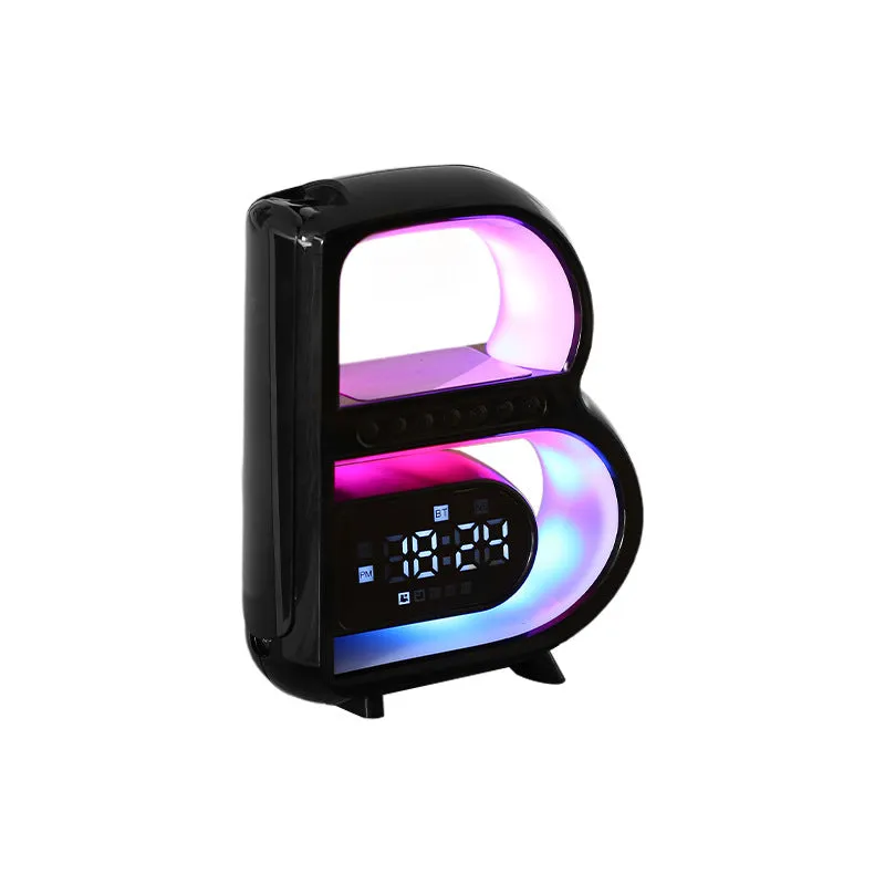 New B-Shaped Blutooth Speaker Multifunctional Smart Music Rhythm Lighting Phone Wireless Charger TF Card AUX Input Standard Mode