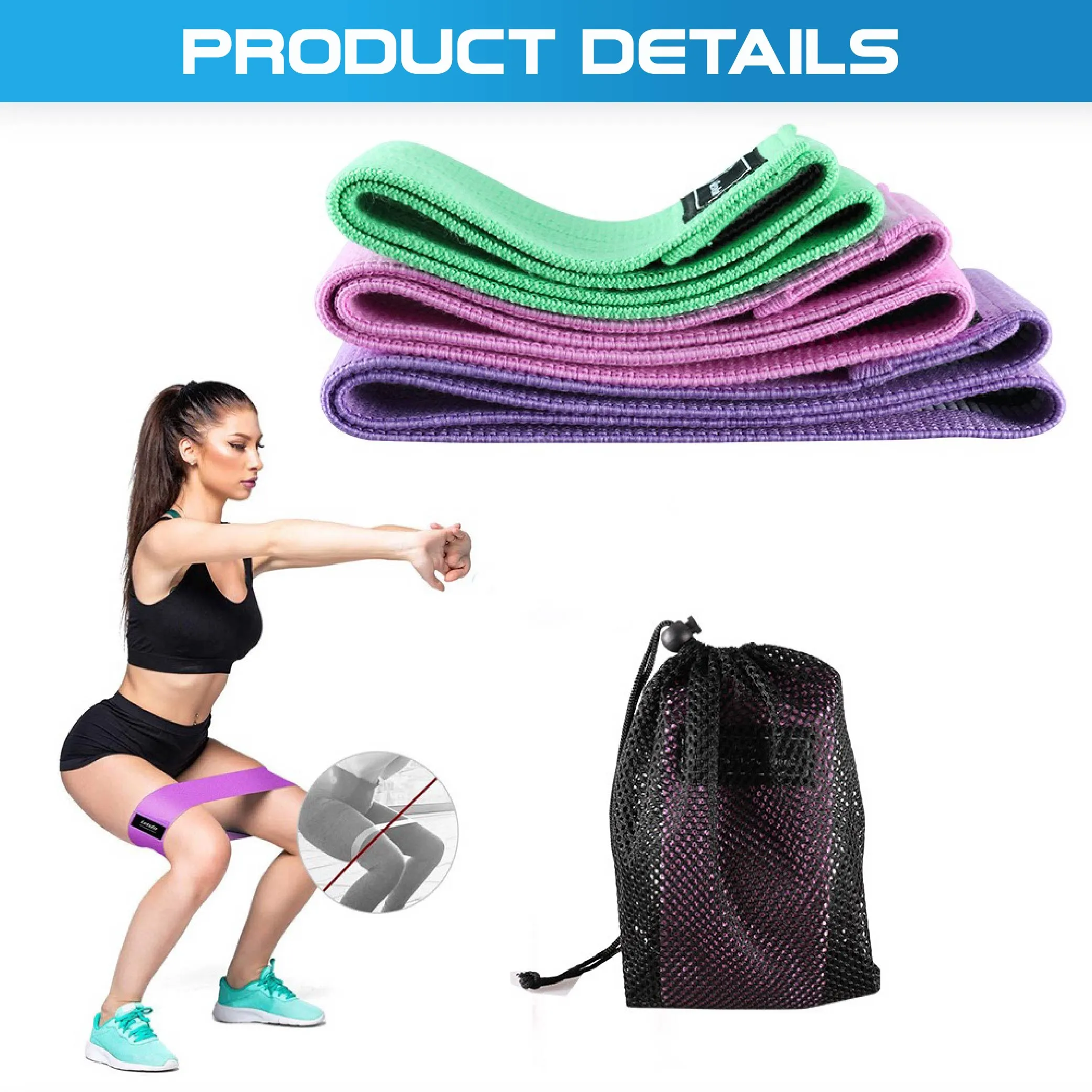 Set of 3 Fabric Hip Resistance Bands