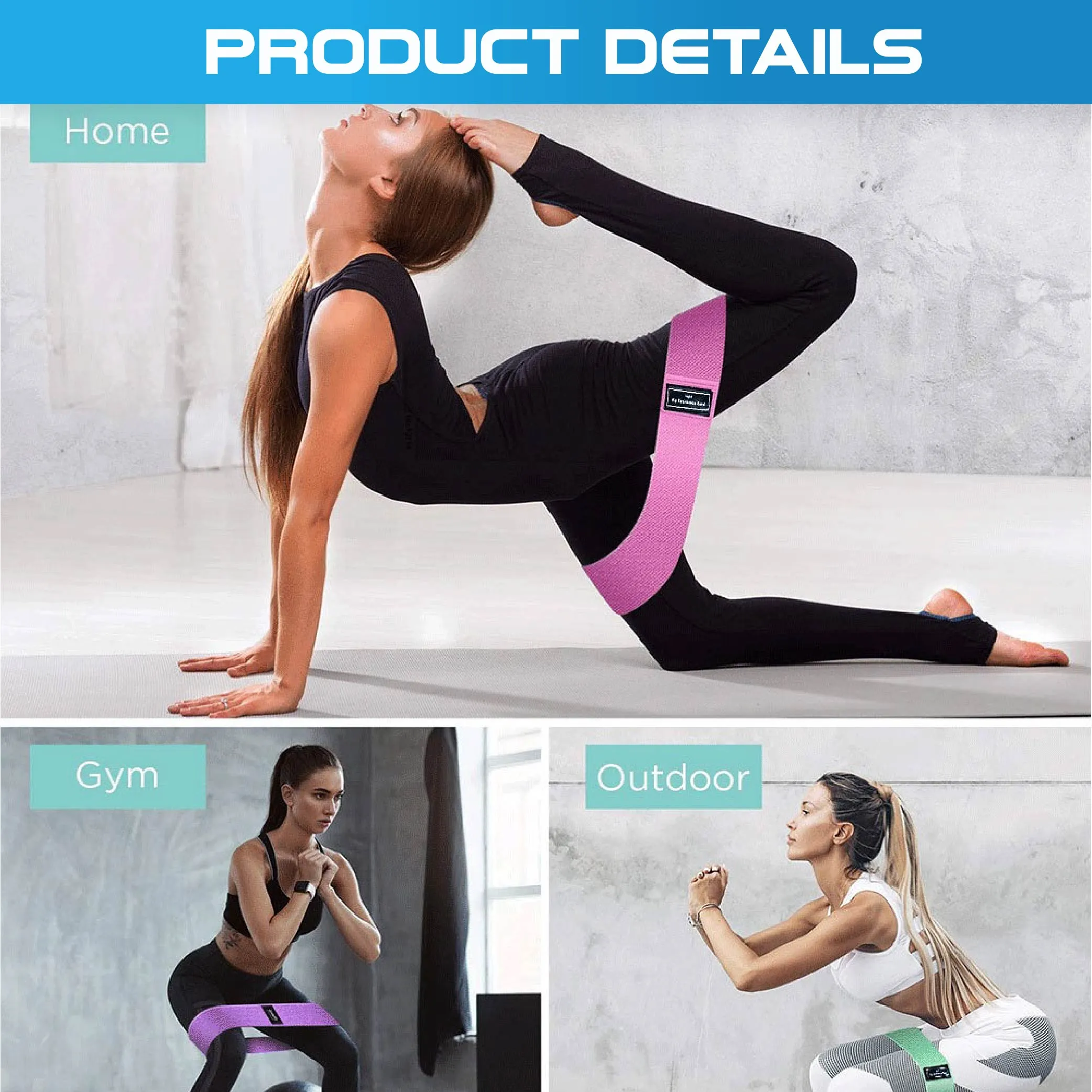 Set of 3 Fabric Hip Resistance Bands