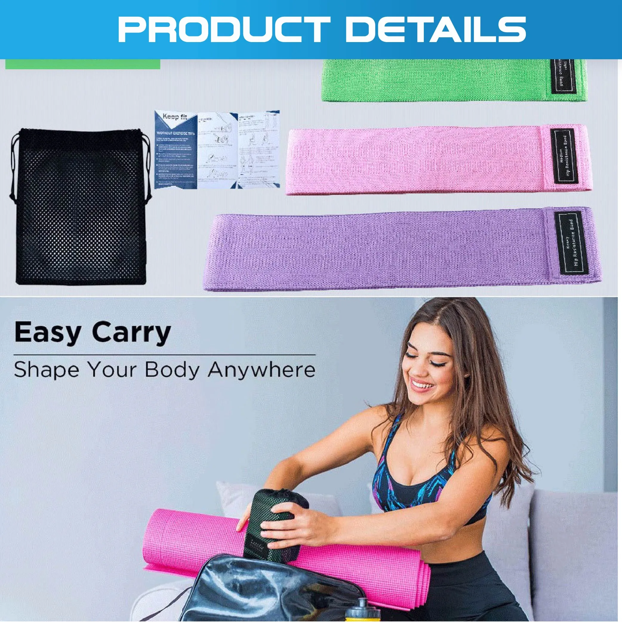 Set of 3 Fabric Hip Resistance Bands