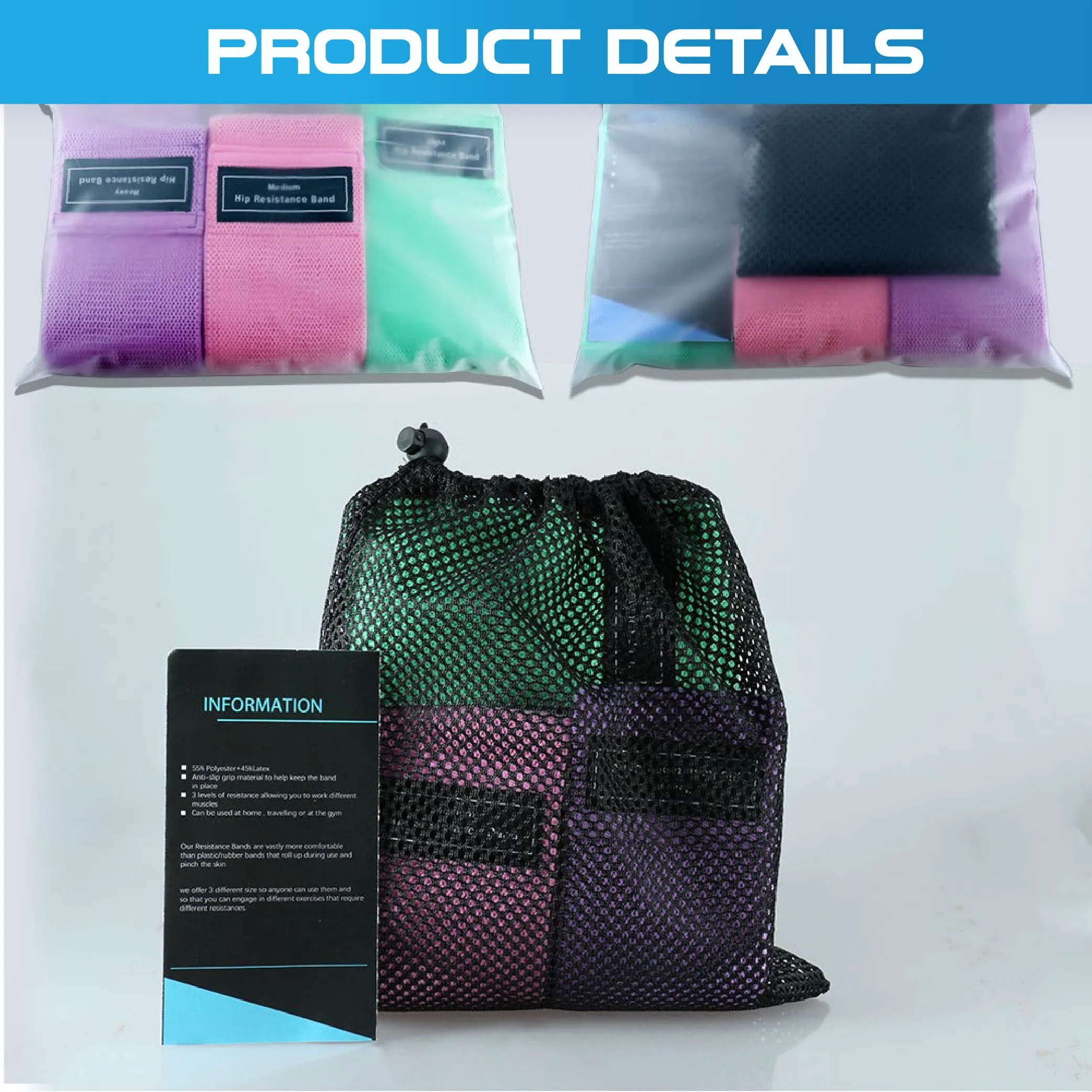 Set of 3 Fabric Hip Resistance Bands