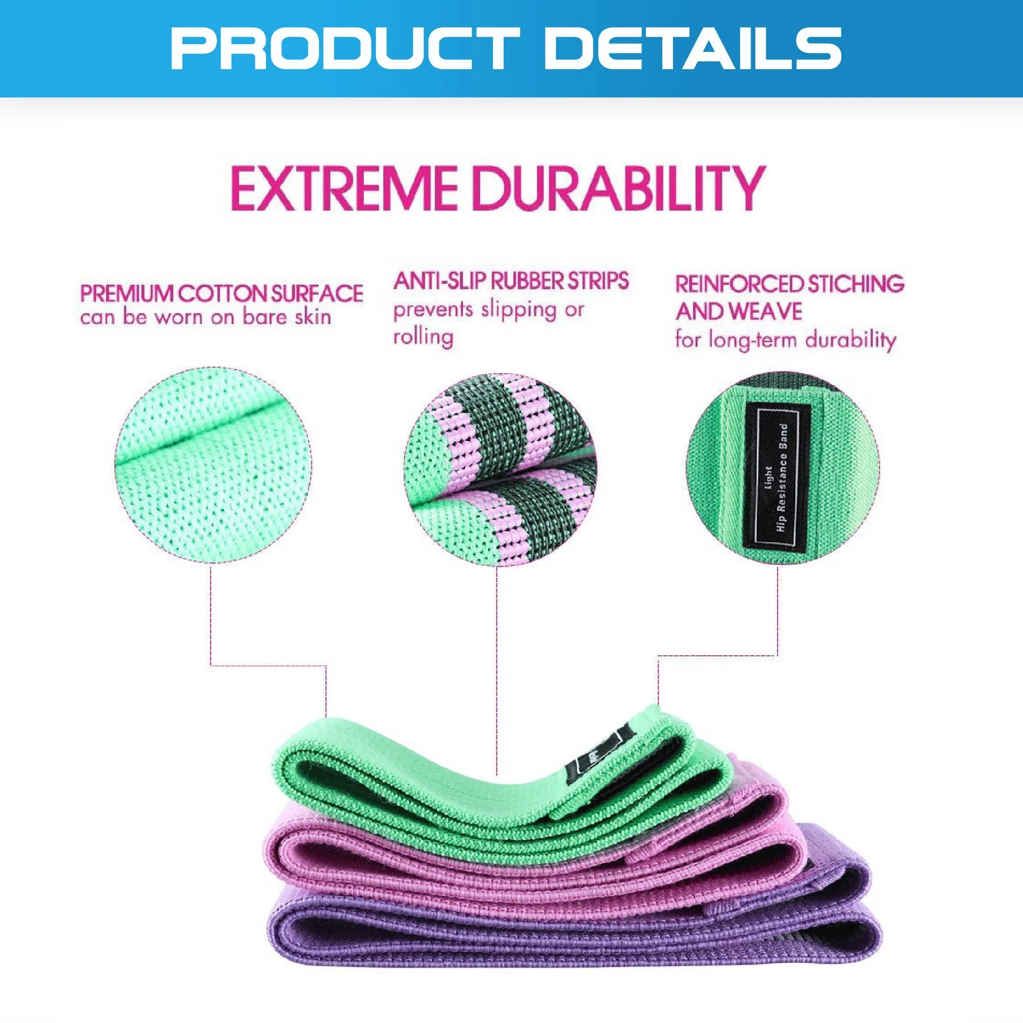 Set of 3 Fabric Hip Resistance Bands