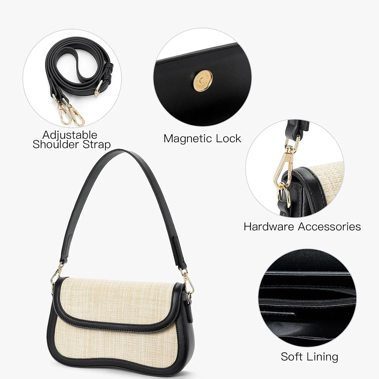 Telena Shoulder Bag for Women Vegan Leather Women's Shoulder Purses Handbags with 2 Removable Strap Crossbody Bag Purses