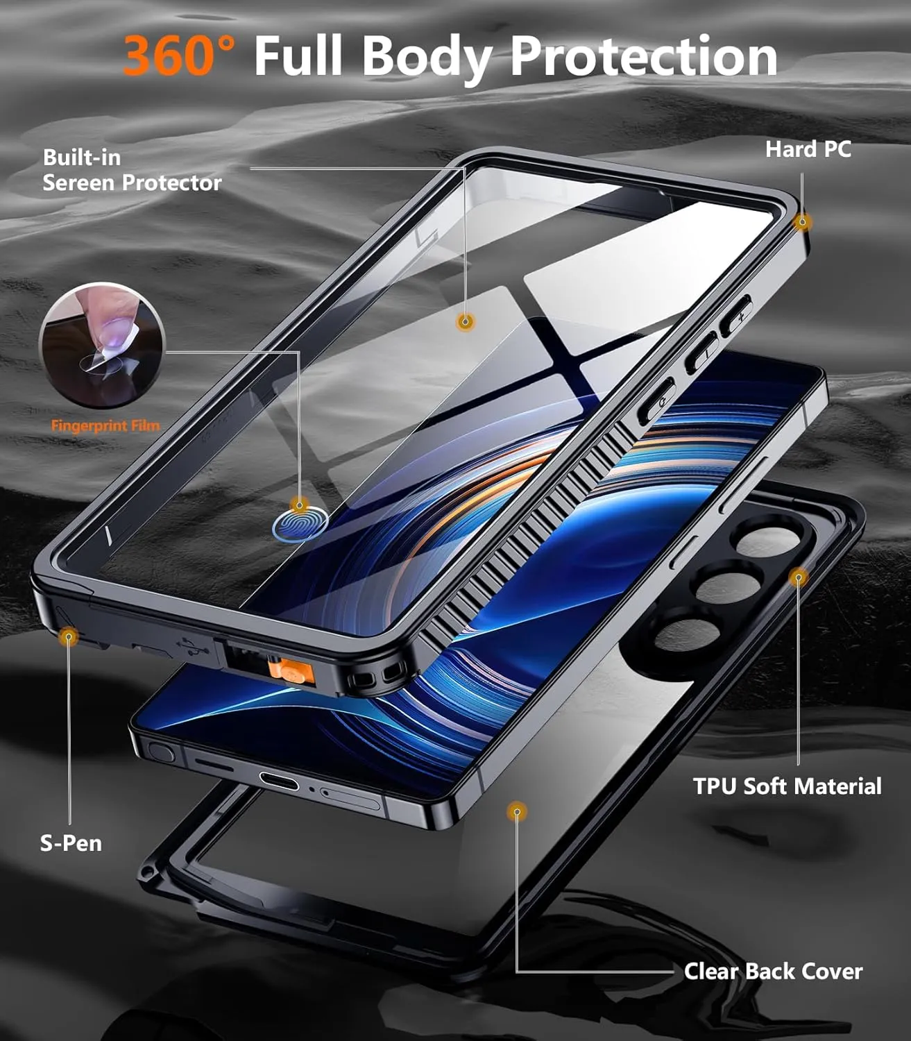 Temdan Designed for Samsung Galaxy S25 Ultra Case Waterproof, Built-in Lens & Screen Protector Military Grade Shockproof Dropproof IP68 Underwater Full Body Phone Case for Galaxy S25 Ultra 6.9"-Black