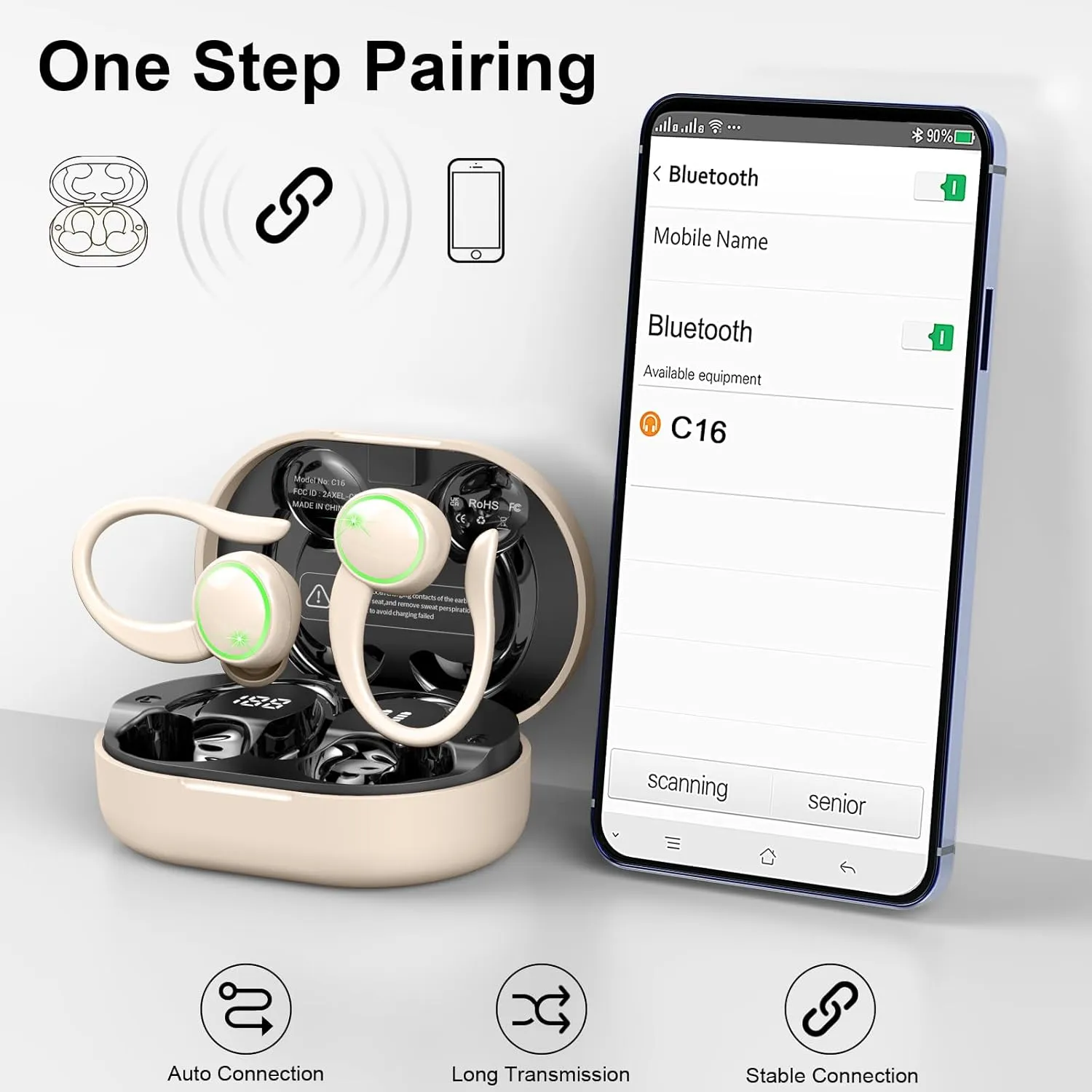 Wireless Earbuds, Bluetooth 5.4 Headphones Sports, 50H Playback Over-Ear buds with ENC Noise Cancelling Mic, Hifi Stereo Fitness Earphones with Earhooks, IP7 Waterproof Headset for Workout Gym Running