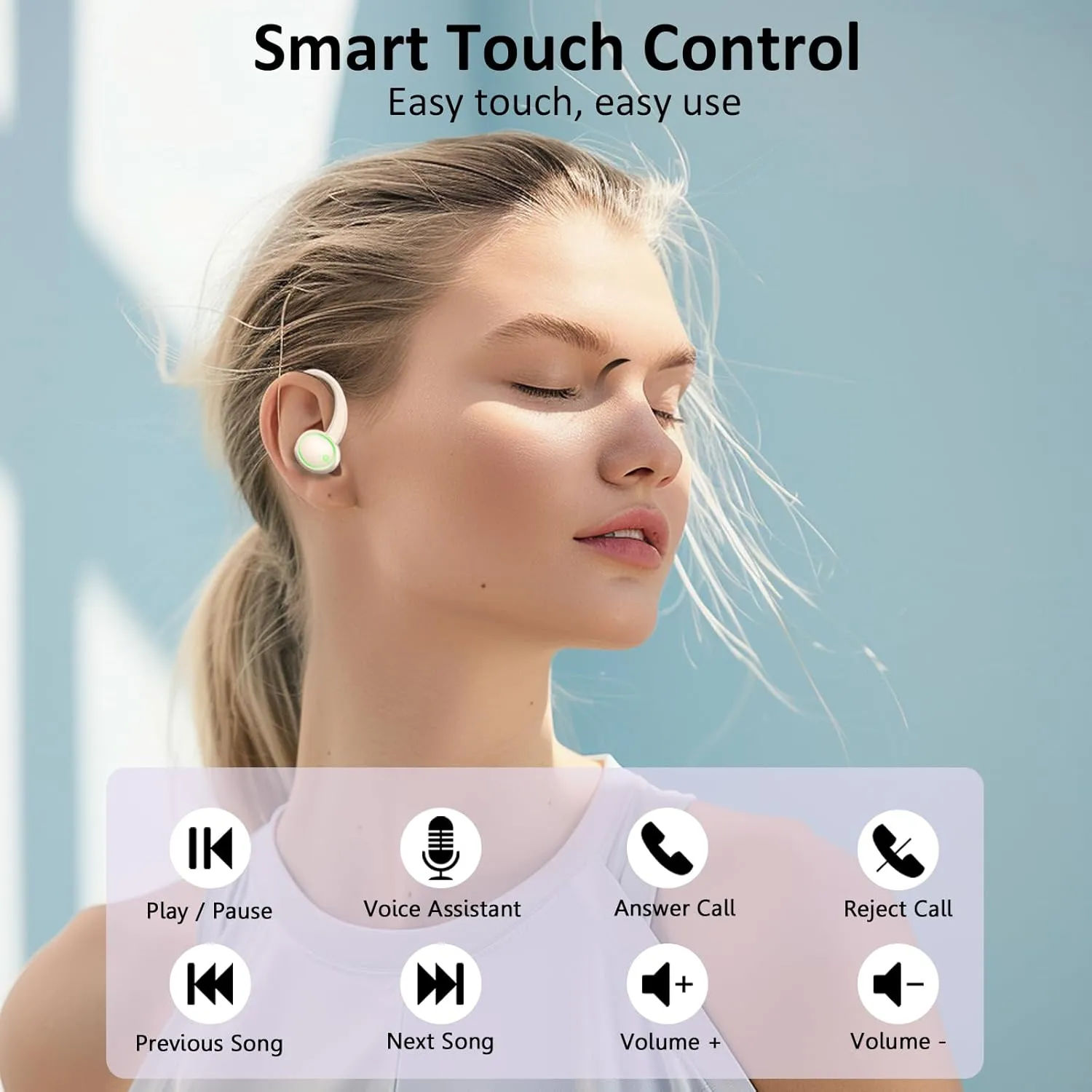 Wireless Earbuds, Bluetooth 5.4 Headphones Sports, 50H Playback Over-Ear buds with ENC Noise Cancelling Mic, Hifi Stereo Fitness Earphones with Earhooks, IP7 Waterproof Headset for Workout Gym Running