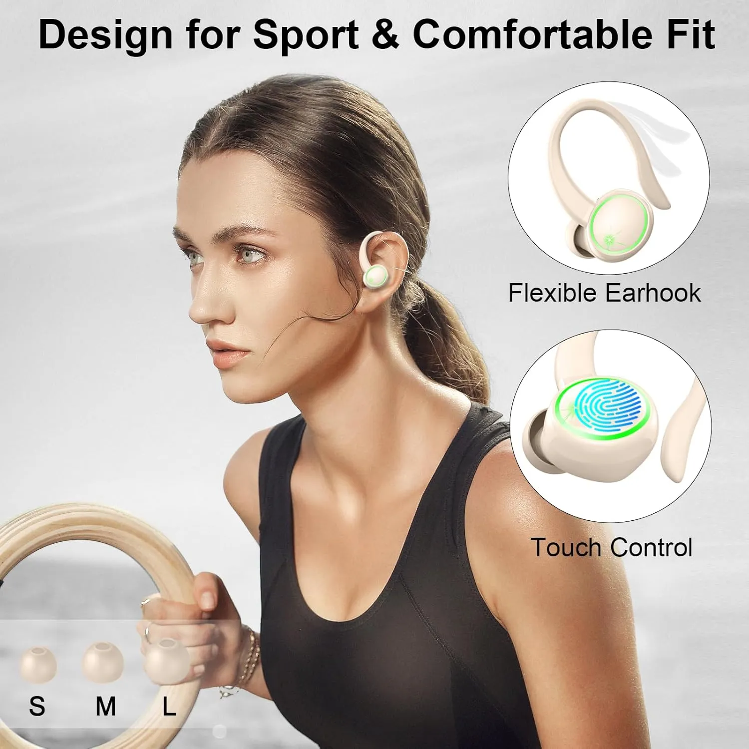 Wireless Earbuds, Bluetooth 5.4 Headphones Sports, 50H Playback Over-Ear buds with ENC Noise Cancelling Mic, Hifi Stereo Fitness Earphones with Earhooks, IP7 Waterproof Headset for Workout Gym Running