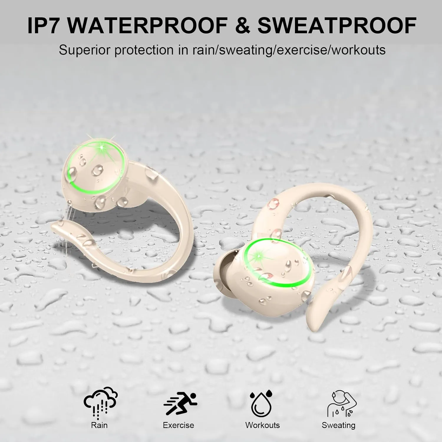 Wireless Earbuds, Bluetooth 5.4 Headphones Sports, 50H Playback Over-Ear buds with ENC Noise Cancelling Mic, Hifi Stereo Fitness Earphones with Earhooks, IP7 Waterproof Headset for Workout Gym Running