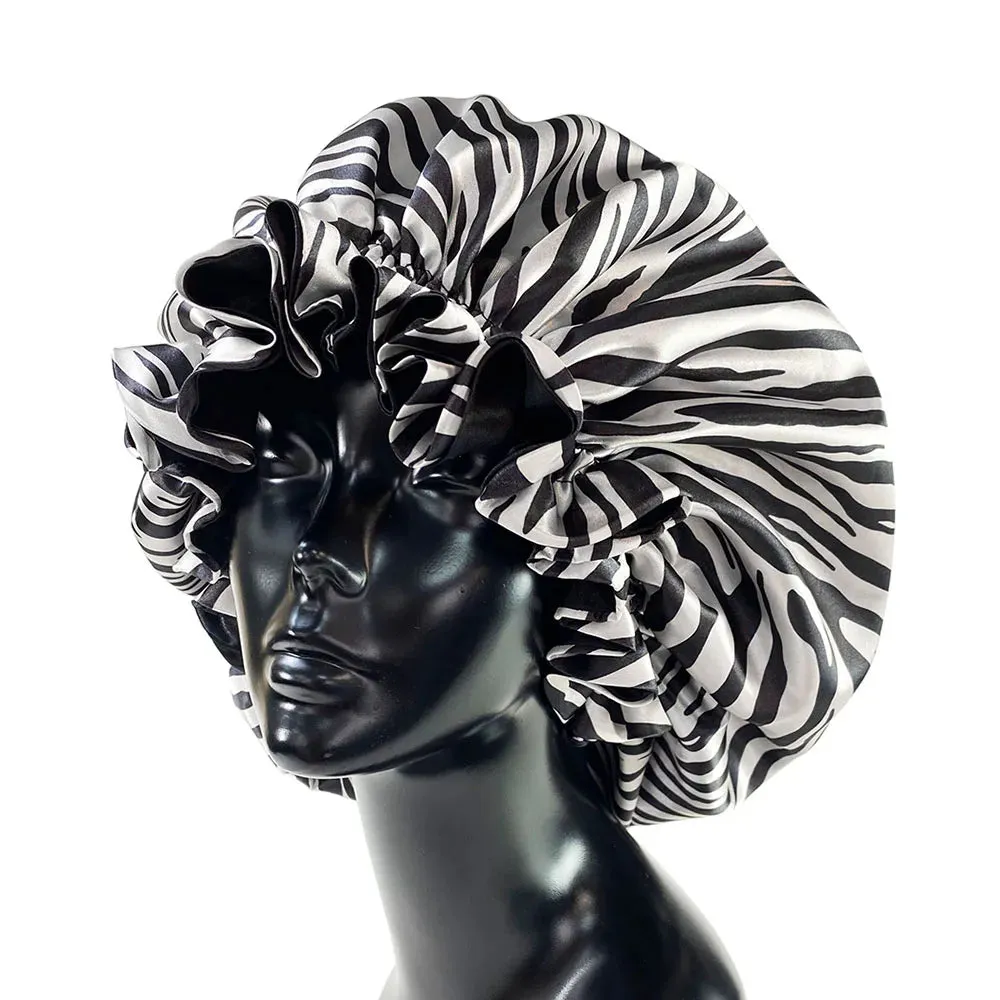 Women’s Satin Bonnet Cap – Double Layer Silky Sleep Cap with Elegant Print