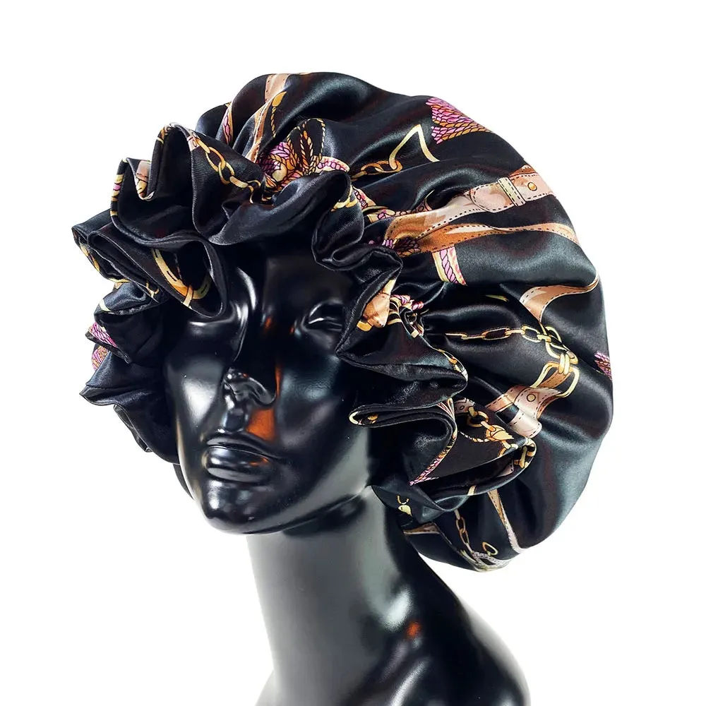 Women’s Satin Bonnet Cap – Double Layer Silky Sleep Cap with Elegant Print