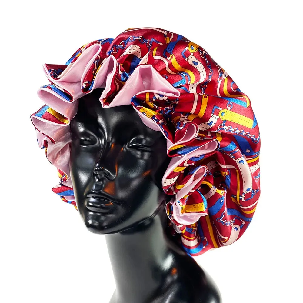 Women’s Satin Bonnet Cap – Double Layer Silky Sleep Cap with Elegant Print
