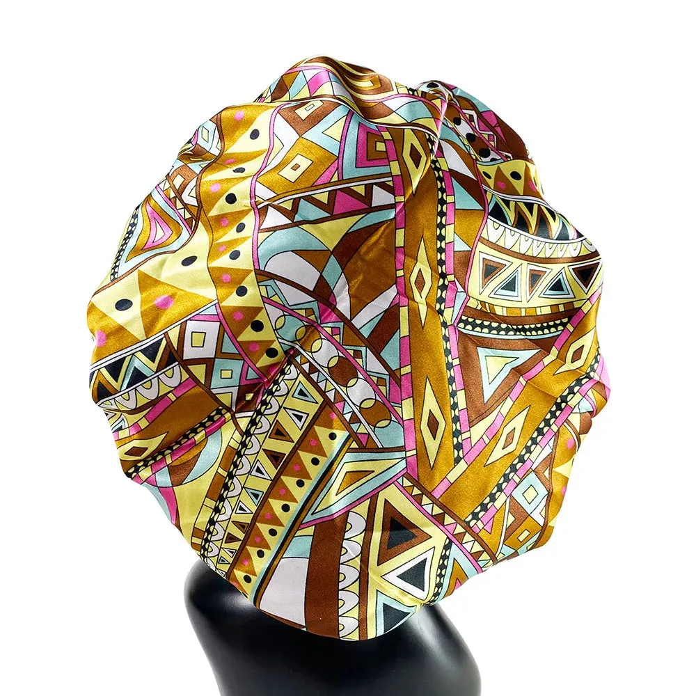 Women’s Satin Bonnet Cap – Double Layer Silky Sleep Cap with Elegant Print