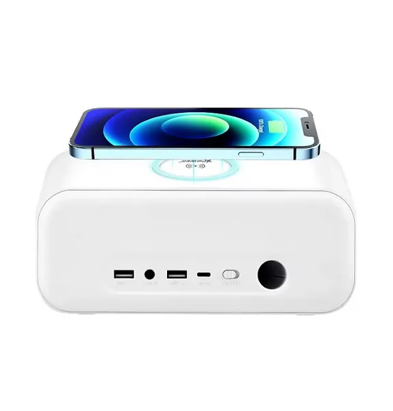 XPOWER All-In-One 15W Wireless Charging   Bluetooth Speaker Alarm Clock - White