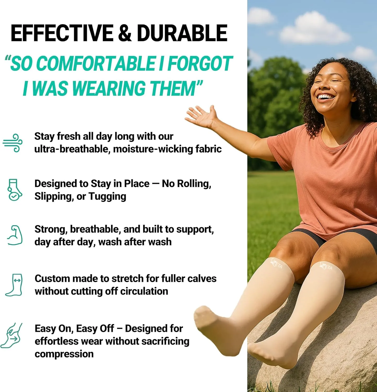 Zeta Wear Plus Size Leg Sleeve Support Socks - Wide Compression, Women, Amazing Fit, 1 Pair
