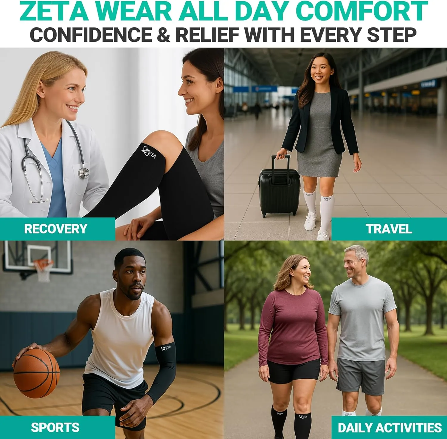 Zeta Wear Plus Size Leg Sleeve Support Socks - Wide Compression, Women, Amazing Fit, 1 Pair