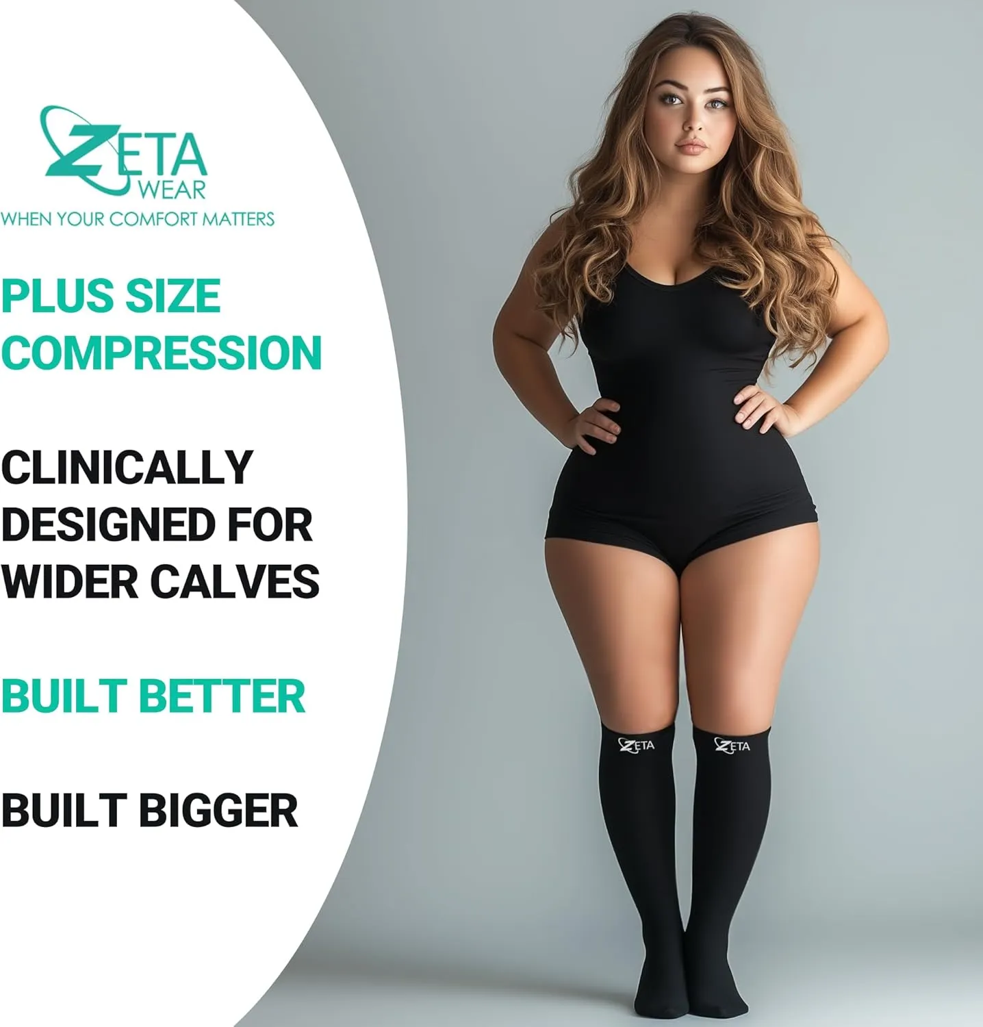 Zeta Wear Plus Size Leg Sleeve Support Socks - Wide Compression, Women, Amazing Fit, 1 Pair